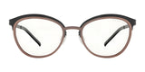 The front view of the brown and black-rimmed Gunnar Palomar Computer Glasses, Size 51, features stylish round frames with clear lenses. These glasses are equipped with blue light blocking technology for optimal eye protection.