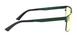 The Gunnar Pendleton Computer Glasses feature green frames, blue light-blocking GUNNAR lenses with yellow hues, and sleek black earpieces.