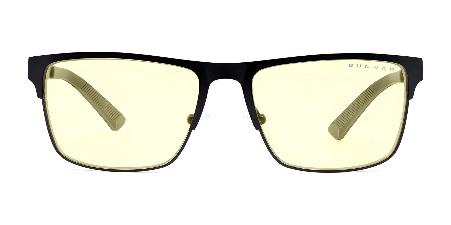 The Gunnar Pendleton Computer Glasses, size 57, in black feature amber-tinted lenses ideal for blue light blocking.