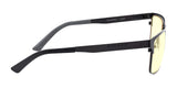 Side view of Gunnar Pendleton Computer Glasses | Size 57, showcasing black frames and yellow-tinted lenses designed for blue light blocking, with slightly bent arms.