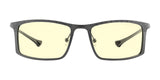 The Gunnar Plaid Computer Glasses in Size 55 feature a rectangular sleek black Magnesium-Aluminum alloy frame with yellow-tinted lenses, expertly designed to block blue light.