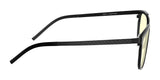 Side view of Gunnar Pismo Computer Glasses | Size 50, featuring black rims with textured temples and stylish yellow-tinted lenses to block blue light, set against a white background.
