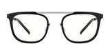Gunnar Pismo Computer Glasses, size 50, feature a black frame with a clear lens and silver bridge to protect against blue light. Viewed from the front.