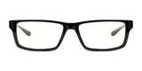 Front view of black rectangular Gunnar Riot Computer Glasses, size 58, featuring clear lenses and a durable nylon frame. Equipped with advanced GUNNAR lens technology for optimal vision and blue light protection.