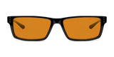 Gunnar Riot Computer Glasses | Size 58 offer black frames with rectangular amber lenses, featuring small silver accents and advanced GUNNAR technology for optimal blue light protection.