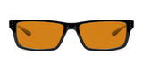 Gunnar Riot Computer Glasses feature black frames and amber-tinted rectangular lenses with GUNNAR lens technology for superior blue light protection.