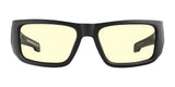 Gunnar Overwatch Reaper Computer Glasses feature a black rectangular design and yellow-tinted lenses with advanced anti-reflective technology, ideal for Overwatch 2 marathons.