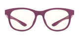 Front view of Gunnar Rush Kids Computer Glasses by Gunnar, featuring purple frames and slightly tinted lenses, designed for kids and teens, on a white background.