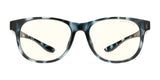 The Gunnar Rush Kids Computer Glasses by Gunnar are rectangular, blue-gray tortoiseshell glasses for kids and teens. Featured from the front, they boast blue light blocking technology for stylish protection while using computers.