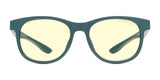 Gunnar's Rush Kids Computer Glasses feature a green frame with yellow-tinted lenses designed to block blue light, ideal for children and teenagers, pictured on a white background.