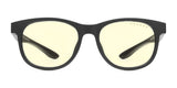 Gunnar Rush Kids Computer Glasses by Gunnar, featuring a black frame and yellow-tinted lenses, are perfect for kids and teens as computer glasses, shown from the front.