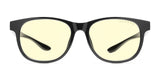 The Gunnar Rush kids' computer glasses feature black frames and yellow-tinted lenses, ideal for children and teens, set against a white background.