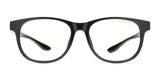 The Gunnar Rush Kids Computer Glasses by Gunnar are black-rimmed, rectangular eyeglasses with clear lenses designed to block blue light, offering style and protection for kids and teens during screen time.