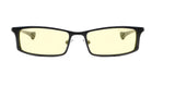 The Gunnar Phenom Reading Computer Glasses (Size 55) by Gunnar, feature advanced optical technology with yellow-tinted lenses to block blue light, set elegantly against a white background.