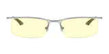 The Gunnar Emissary Computer Glasses, size 55, feature a silver frame and yellow-tinted blue light blocking lenses, shown from a front view.