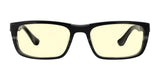 Gunnar Tahoe Computer Glasses, size 55, boast sleek black rectangular frames with yellow-tinted lenses that are ideal for reducing eye strain. These stylish glasses feature advanced blue light blocking technology and are shown front-facing on a white background.