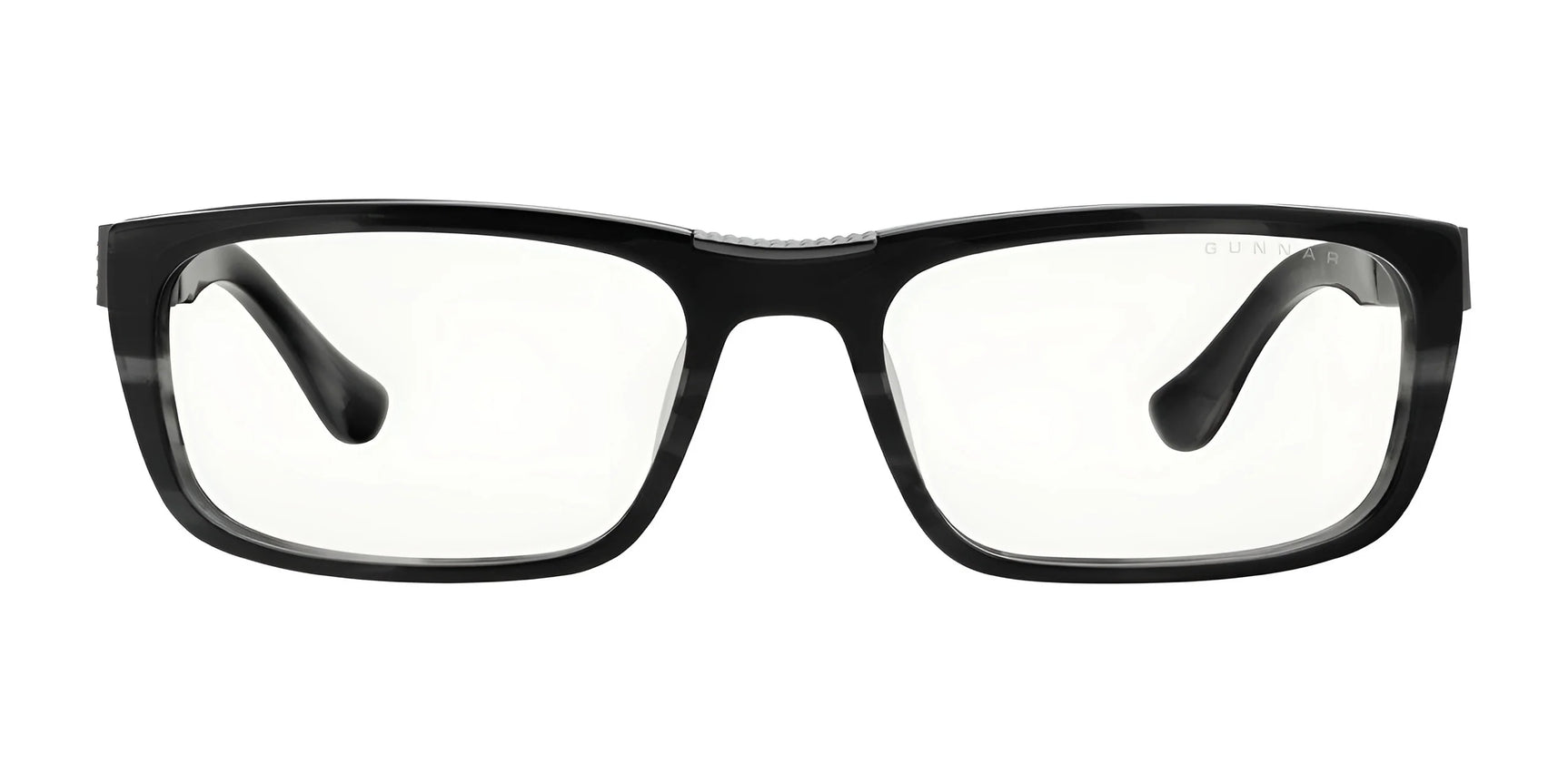 These black-framed rectangular eyeglasses with clear lenses feature a sleek design, reminiscent of the Gunnar Tahoe Computer Glasses, Size 55.