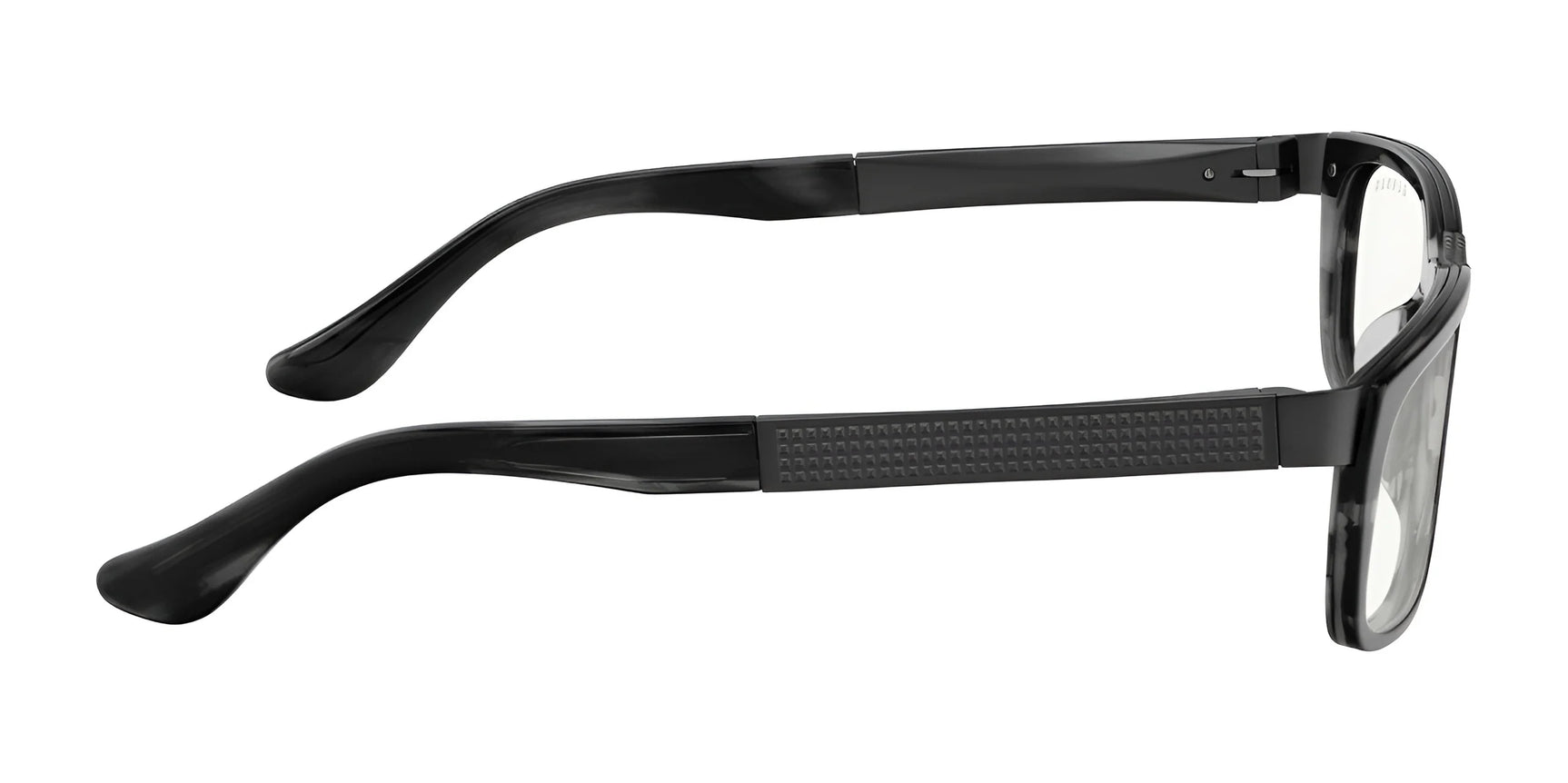 The Gunnar Tahoe Computer Glasses | Size 55 feature a side view design with black rectangular frames, textured temples, clear lenses, and blue light blocking technology for improved eye protection.
