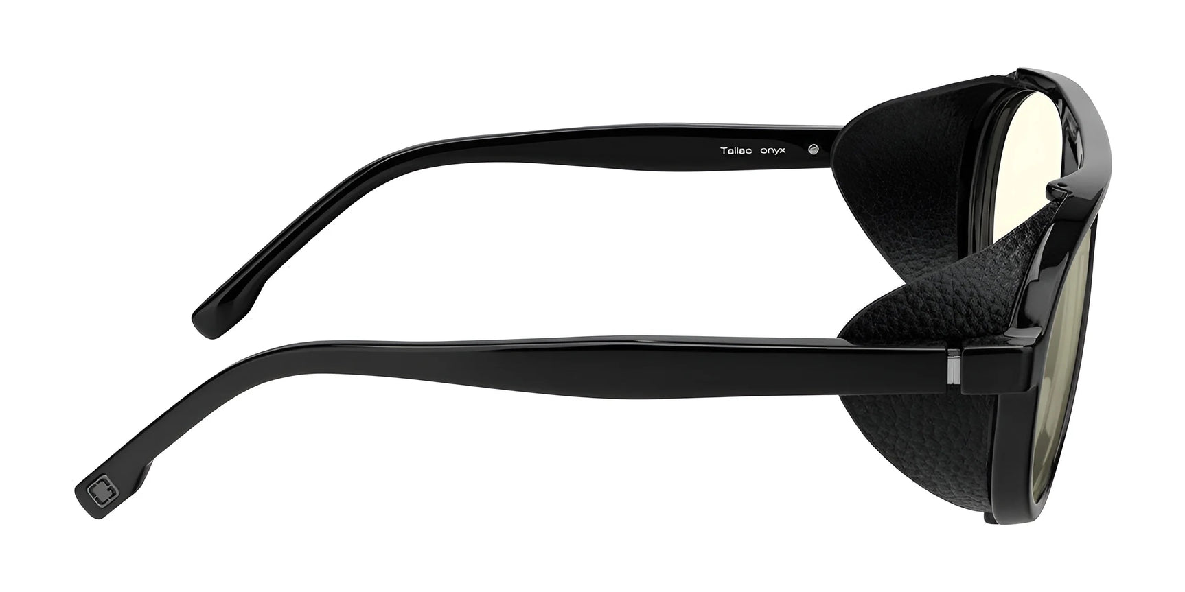 Side view of Gunnar Tallac Computer Glasses, mountaineer-style sunglasses featuring textured side shields and tinted lenses. These size 57 glasses are crafted from premium acetate for durability and equipped with blue light filtering technology.