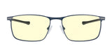 Gunnar Mendocino Computer Glasses | Size 55 showcase a rectangular design with blue frames and yellow-tinted lenses. Crafted from lightweight titanium, they promise durability and comfort with customizable spring hinges.