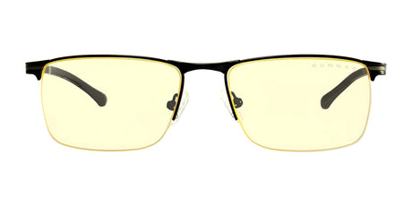 Gunnar Marin Computer Glasses feature yellow-tinted lenses and a sleek black half-rim design, offering blue light blocking to reduce eye strain.