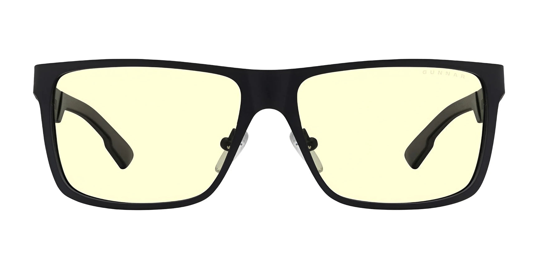 Gunnar Call of Duty UAV Edition Computer Glasses, Size 57, feature rectangular black-rimmed aluminum-magnesium frames with yellow-tinted lenses, shown from the front.