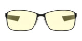 Gunnar's Vayper Computer Glasses | Size 58 offer a sleek black rectangular frame with yellow-tinted lenses. They feature adjustable silicone nose pads for custom comfort and are designed for enhanced focus, ideal for eSports enthusiasts.