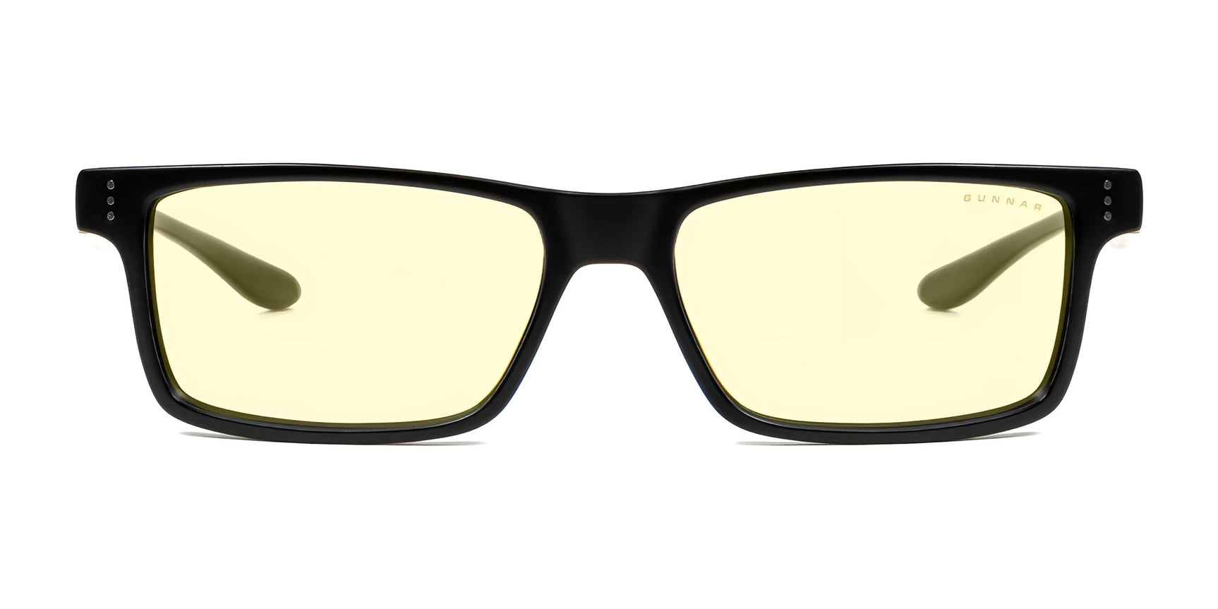 Gunnar Vertex Computer Glasses | Size 55 feature a black nylon frame and yellow-tinted lenses for enhanced blue light protection, shown on a white background.