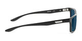 Side view of the Gunnar Vertex Sunglasses in black with dark lenses and "Gunnar" logo on the temple. These durable nylon frame shades offer blue light protection, ideal for sunny days and screen time.