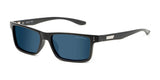 The Gunnar Vertex Computer Glasses in Onyx, size 55, feature a black rectangular frame with blue-tinted lenses and a metallic logo on the temple. They are enhanced with GUNNAR technology for optimal UV protection and blue light reduction.