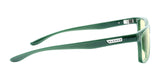 Side view of Gunnar Vertex Computer Glasses in green, featuring rectangular frames and a "GUNNAR" logo on the temple, providing essential blue light protection.