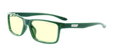 The Gunnar Vertex Computer Glasses in Moss feature rectangular yellow-tinted lenses that offer UV protection and display "GUNNAR" branding on the temples.