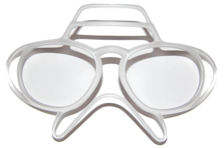 Heavyglare Eyewear's white egg ring mold shaped like sunglasses and a mustache, reminiscent of their Prescription Goggle Inserts.