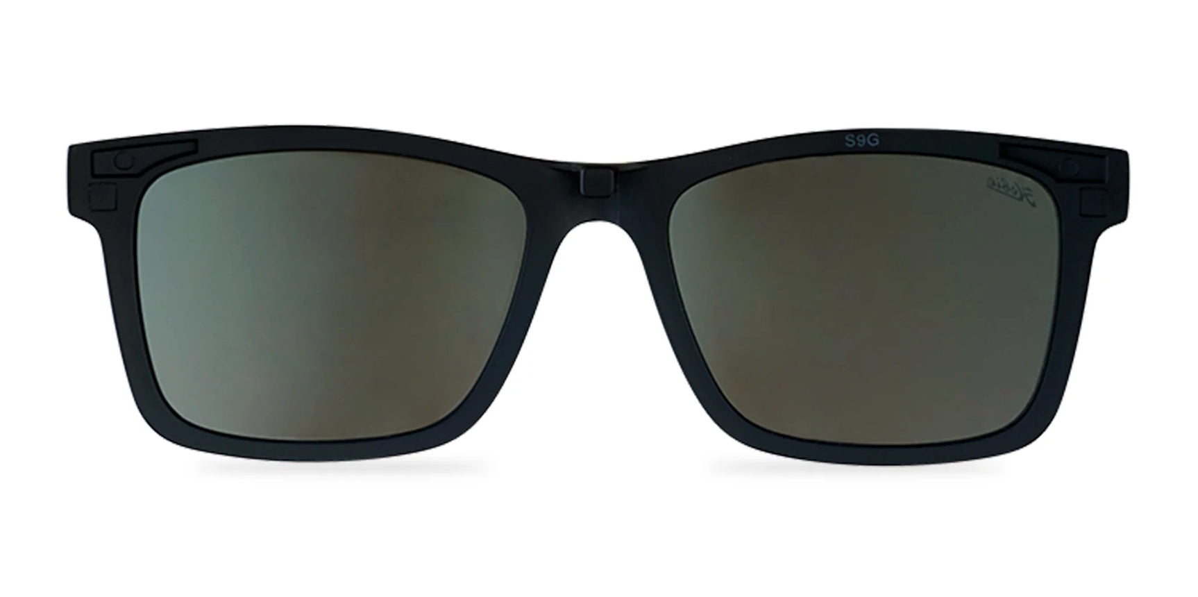 Black rectangular Hobie Eyewear Lennox Clip-On sunglasses with dark lenses and UV protection, displayed against a white background.