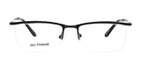 The John Raymond ACE Eyeglasses in size 53 showcase luxury eyewear with their black, semi-rimless design and "100% titanium" elegantly displayed on the lens.