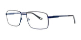 The John Raymond PAR Eyeglasses, featuring a sleek rectangular design in black and blue, boast slim full-rim metal frames set against a white background, highlighting their high-quality craftsmanship.