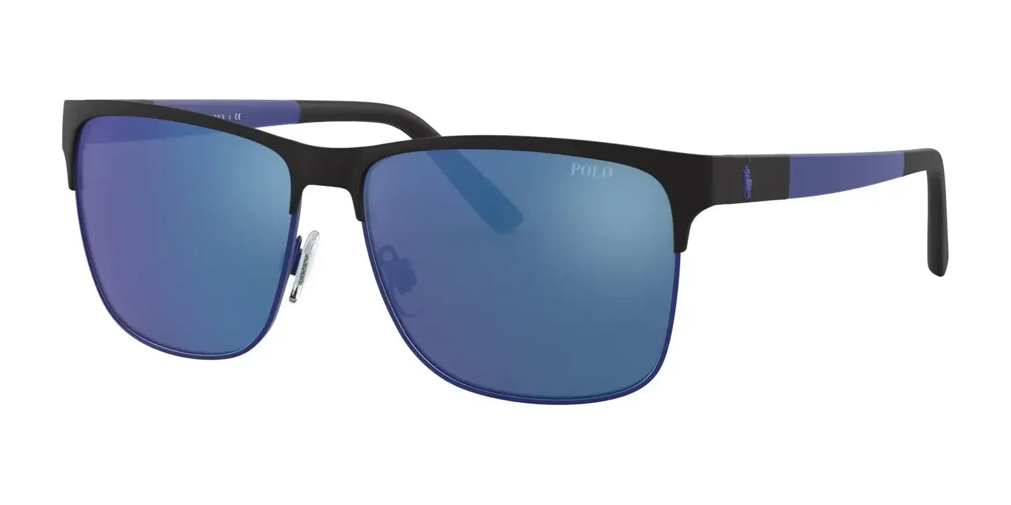 Polo PH3128 Sunglasses Matte Black On Matte Royal / Mirror Blue