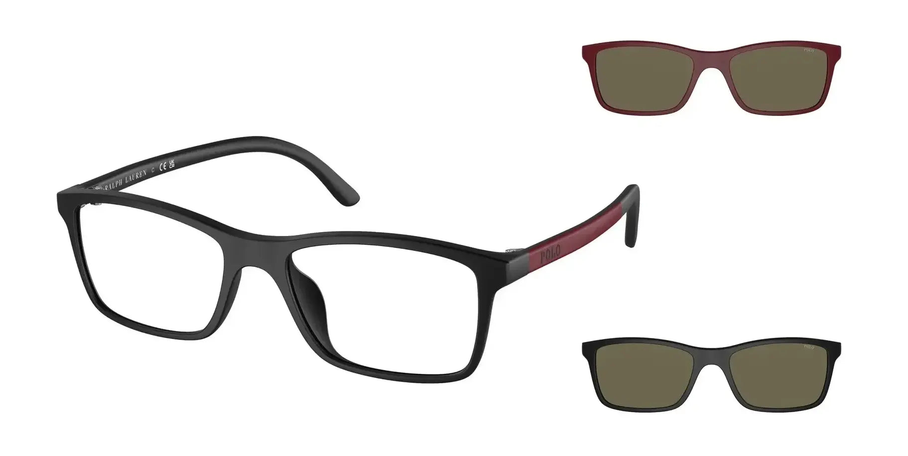 Polo PP9506U Eyeglasses with Sun-clips Matte Black / Brown