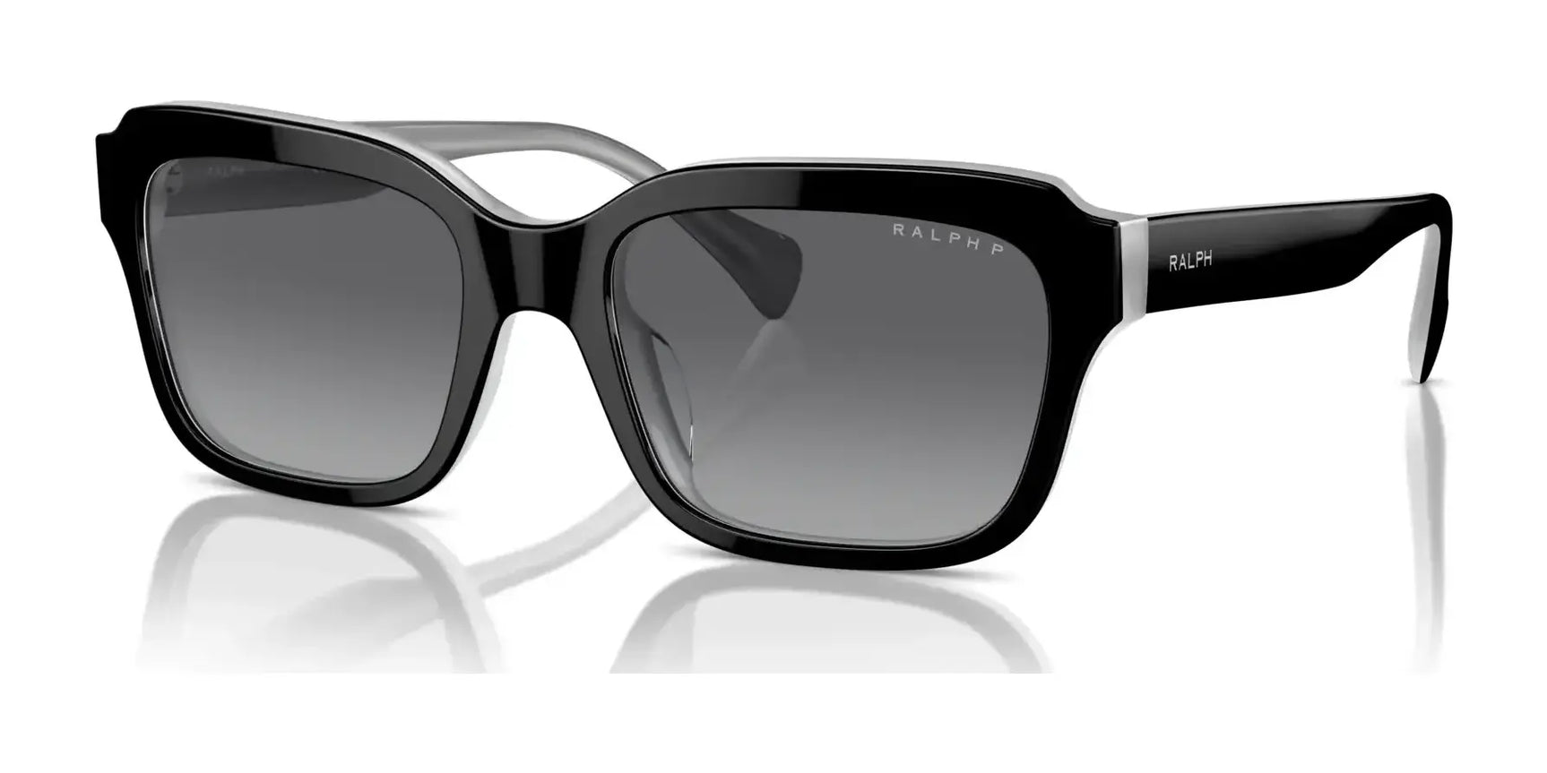 Ralph RA5312U Sunglasses Shiny Black On Opal Grey / Gradient Grey (Polarized)