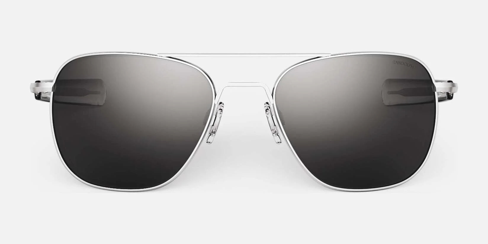 The Randolph AVIATOR Sunglasses in Size 58, handcrafted in the USA, boast black lenses for superior protection.