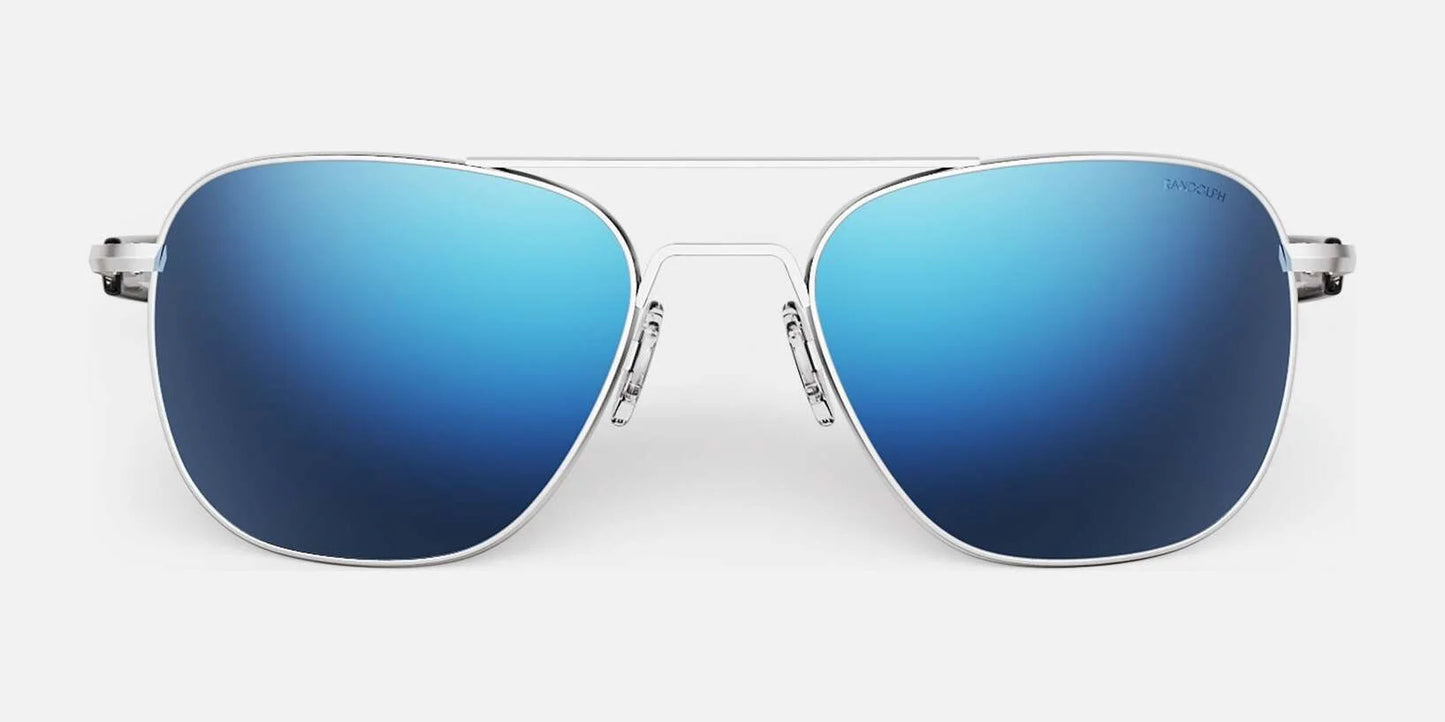 Randolph AVIATOR Sunglasses | Size 55 / Matte Chrome / Atlantic Blue Polarized Mirror Nylon