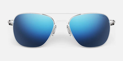 Randolph AVIATOR Sunglasses | Size 55 / Matte Chrome / Atlantic Blue Polarized Mirror Nylon