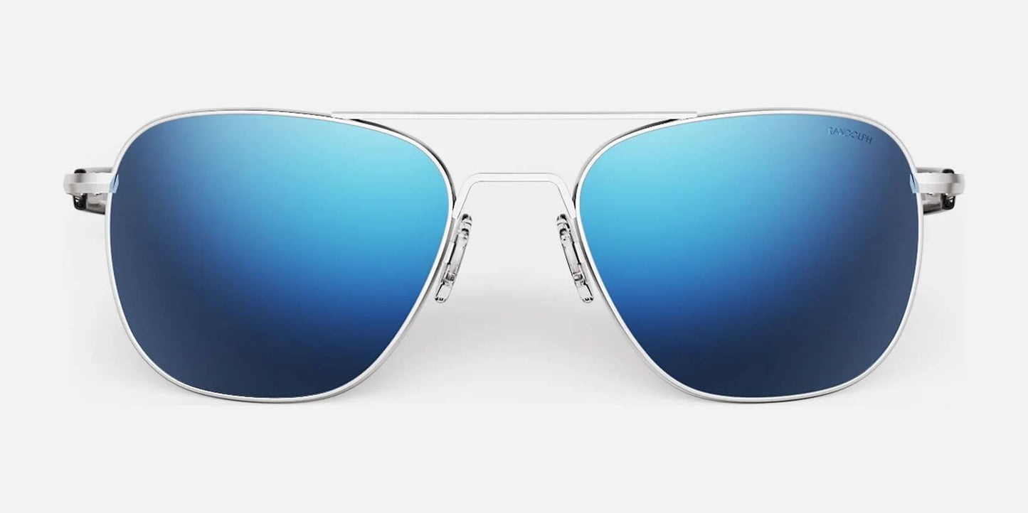 Randolph AVIATOR Sunglasses | Size 61 / Matte Chrome / Atlantic Blue Polarized Mirror Nylon