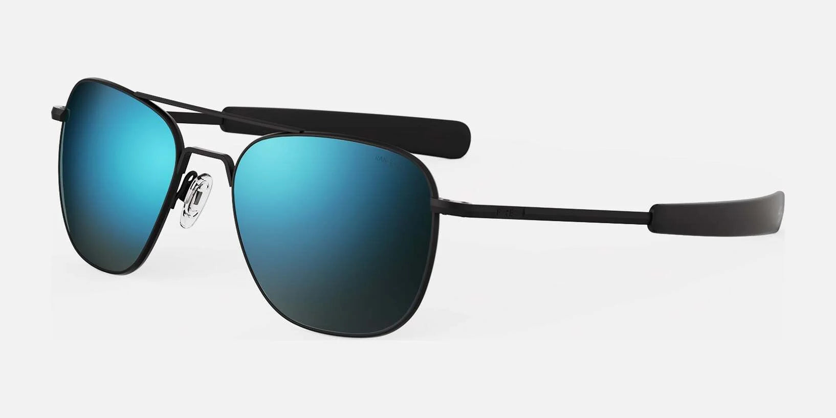 Randolph AVIATOR Sunglasses | Size 55 / Matte Black / Cobalt Polarized Glass