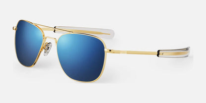 Randolph AVIATOR Sunglasses | Size 55 / 23k Gold / Atlantic Blue Polarized Mirror Nylon