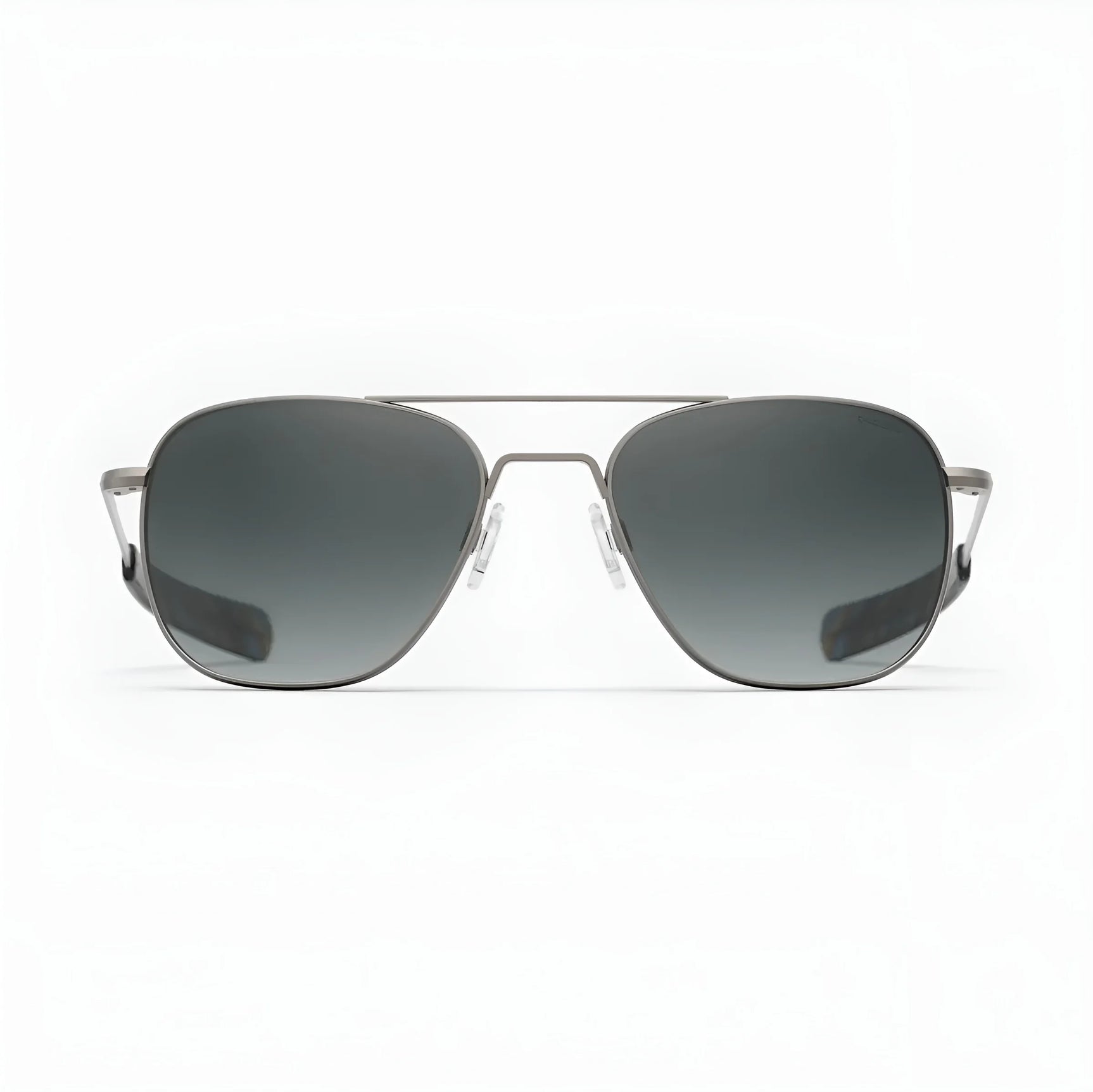 The Randolph AVIATOR Sunglasses, Size 58, showcase dark lenses and a slender metal frame. They are handcrafted in the USA to offer superior protection and are displayed against a plain white background.