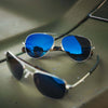 Randolph CONCORDE Sunglasses / Matte Chrome / Nylon Atlantic Blue (Non-Polar) / Size 64