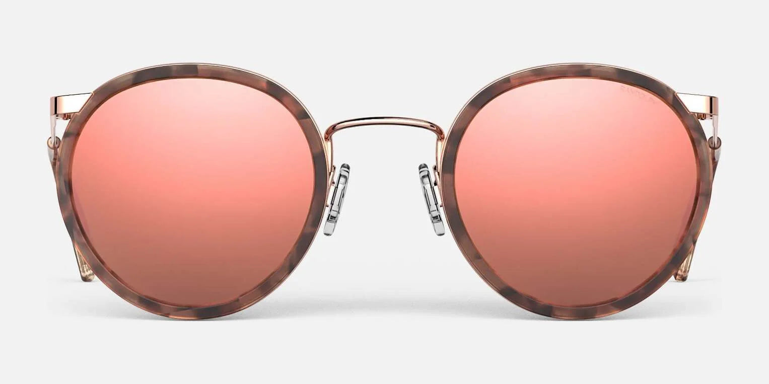 The Randolph P3 FUSION Sunglasses | Size 51 from Randolph feature round, pink-tinted lenses and tortoiseshell frames crafted from high-quality materials, all displayed on a white background.