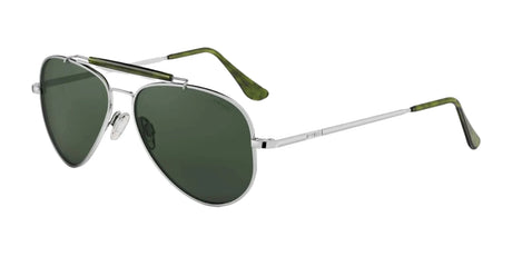 Explore the Randolph SPORTSMAN Sunglasses, ideal for outdoor escapades. These aviators boast a bright chrome frame, dark green lenses with UV protection, and chic green-tipped arms.