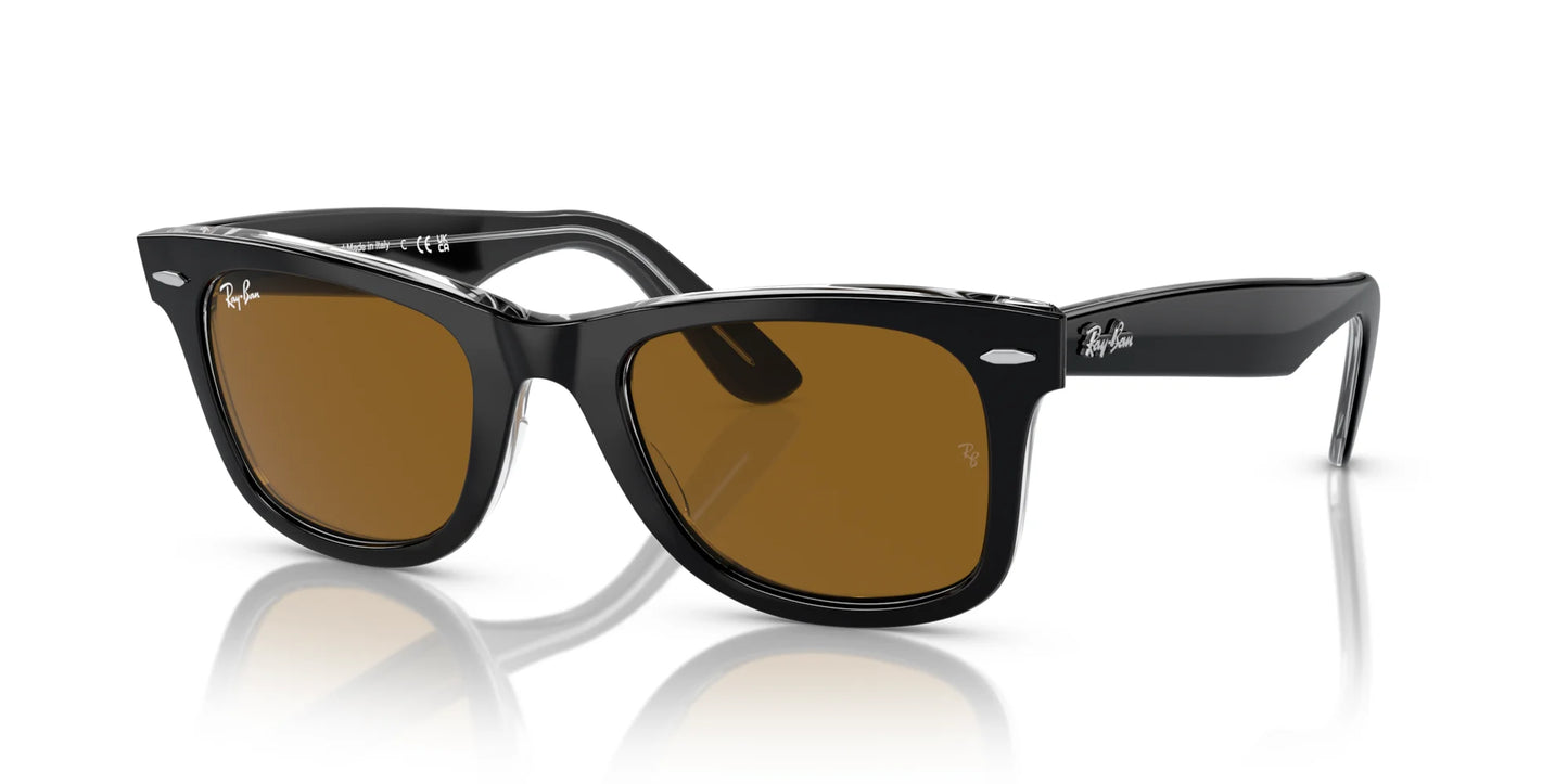 Ray-Ban WAYFARER RB2140 Sunglasses Black On Transparent / Brown